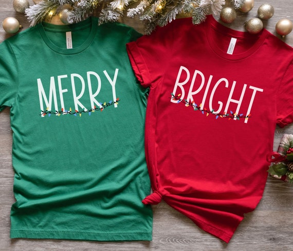 Camisetas navideñas para parejas, camisetas navideñas rojas y