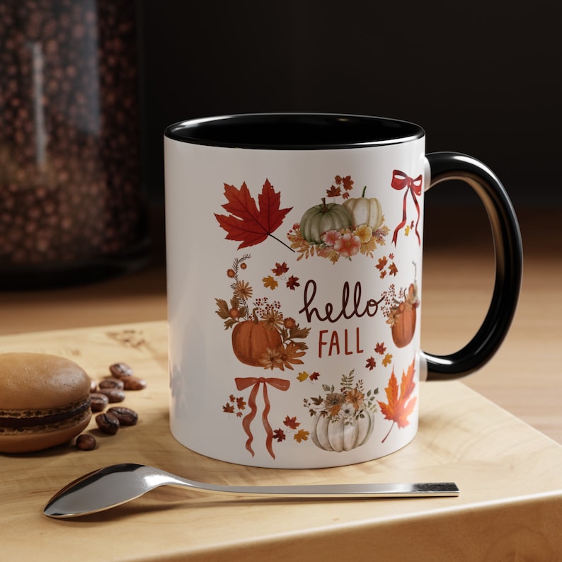 Hello Fall Mug Cottagecore Mug Pumpkin Mug Pumpkin Mugs Coquette Bow Mug Fall Coffee Mug Fall Cup Fall Gifts Fall Leaves Maple Leaf 15oz 11oz