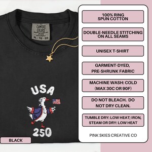 USA 250th Anniversary Shirt Embroidered USA 250 Years 4th Of July Goose Shirt 4th of July Tshirt Independence Day Shirt American Freedom Tee Black