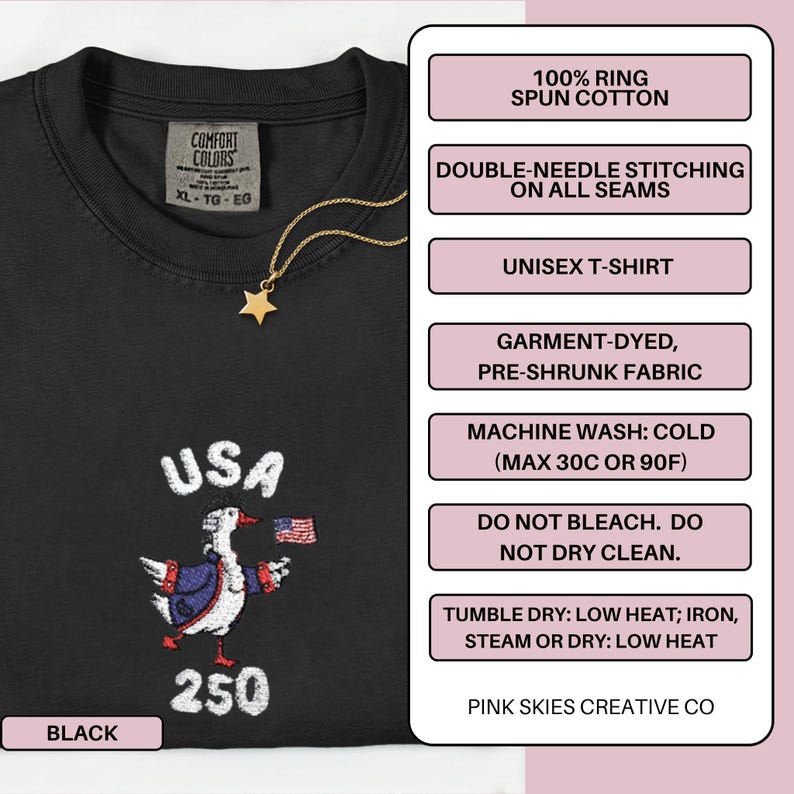 USA 250th Anniversary Shirt Embroidered USA 250 Years 4th Of July Goose Shirt 4th of July Tshirt Independence Day Shirt American Freedom Tee Black
