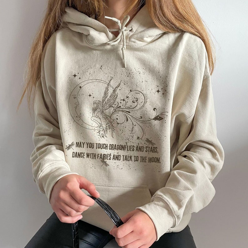 Fairy Grunge Clothing Mystical Y2K Dragonfly Hooded Sweatshirt Brown Hoodie Top, Fairycore Cottagecore Butterfly Matching Couple Hoodies image 8