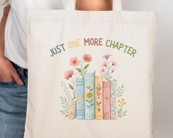 Borsa Tote In Tela 'Just One More' Per Amanti Dei Libri - Shopping Bag Riutilizzabile 40x35 Cm, Stampa Fronte/Retro, Regalo Per Lettori E Topi Di Biblioteca
