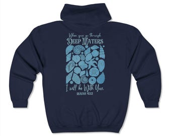 Sudadera cristiana con capucha para mujer, estilo inspirado en el océano, con versículos bíblicos costeros, religiosa, con cremallera y espiritual.