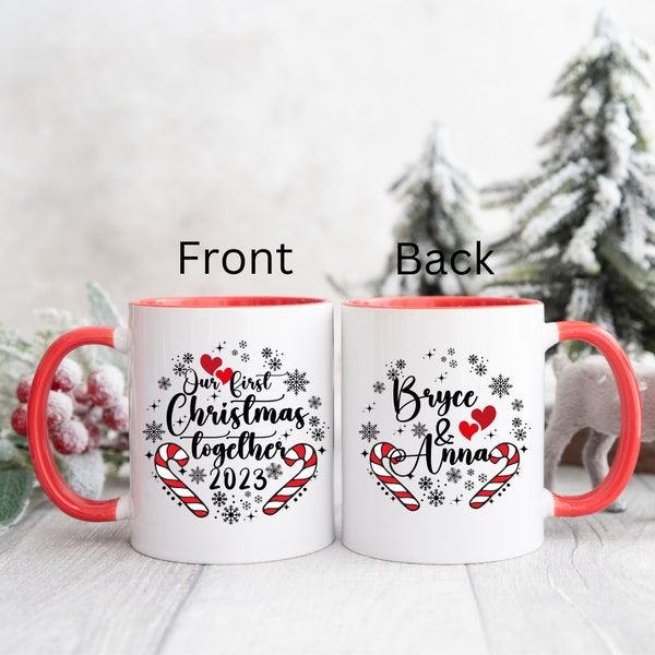 Cute Customizable Our First Christmas Together Ceramic Coffee Mug, Personalized Our First Christmas Latte Mug, Xmas Couple Mugs Personalized