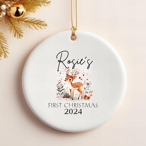 Personalized Babys First Christmas Ornament Custom Baby 1st Christmas Woodland Animals Ornament First Christmas Baby Reindeer Ornament