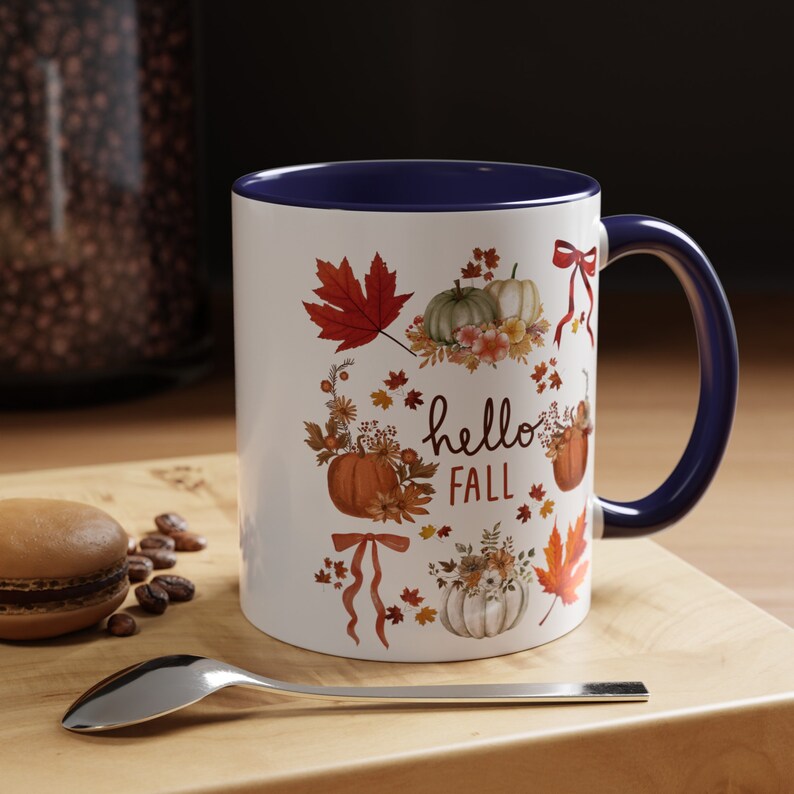 Hello Fall Mug Cottagecore Mug Pumpkin Mug Pumpkin Mugs Coquette Bow Mug Fall Coffee Mug Fall Cup Fall Gifts Fall Leaves Maple Leaf 15oz image 5