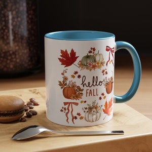 Hello Fall Mug Cottagecore Mug Pumpkin Mug Pumpkin Mugs Coquette Bow Mug Fall Coffee Mug Fall Cup Fall Gifts Fall Leaves Maple Leaf 15oz image 7