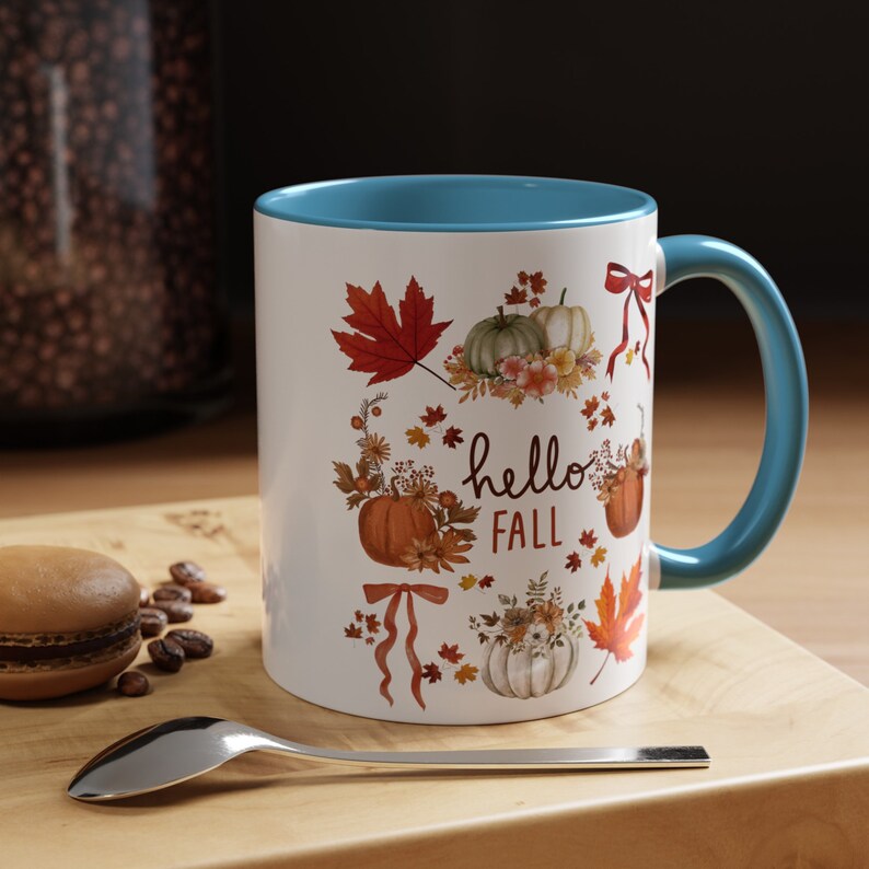 Hello Fall Mug Cottagecore Mug Pumpkin Mug Pumpkin Mugs Coquette Bow Mug Fall Coffee Mug Fall Cup Fall Gifts Fall Leaves Maple Leaf 15oz image 7