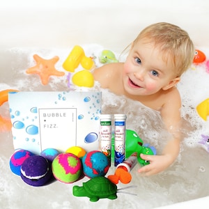 Kids Bath Bombs with a Surprise Toy inside & Fizz Fun Sets Colored XL Bath Bombs, Kid Safe, Gender Neutral