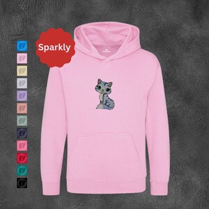 Glitter Kids Cat Hoodie, Pet Lover Hoodie, Cat Owner Gift, Sparkling Toddler Hoodie, Adorable Cartoon Cat Sweatshirt