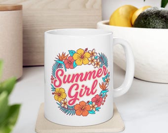 Summer Vibes Floral Mug | Tropical Coffee Cup | Summer Vacation Aesthetic Gift