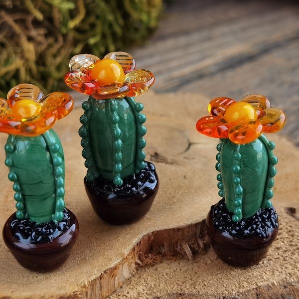 GLASFIGUREN Kaktusfigur Winziger Kaktus Miniaturkaktus Kunst aus mundgeblasenem Glas Kaktusornamente Aquariumdekoration Kakteen Sukkulente Puppenhausdekoration