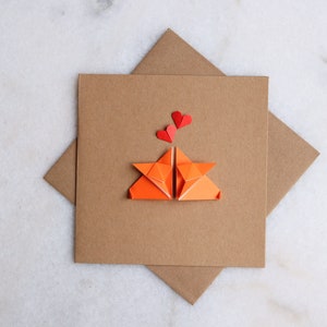 Personalised foxes and hearts origami blank card. Perfect for couple, wedding, engagement, anniversary, valentines day, partner appreciation