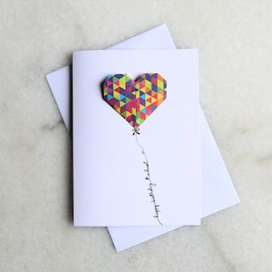 Personalised Rainbow heart origami blank card. Any occasion, birthday, encouragement, appreciation, thank you, get well soon and bereavement