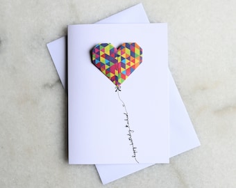 Personalised Rainbow heart origami blank card. Any occasion, birthday, encouragement, appreciation, thank you, get well soon and bereavement