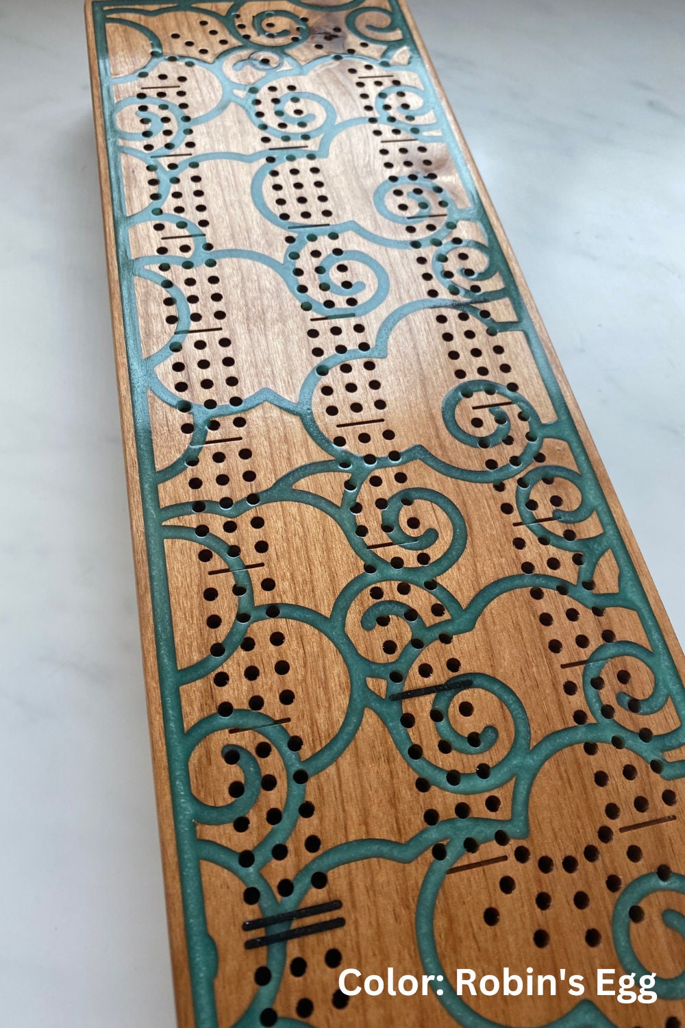 Cribbage Board, CNC Carved, Japanese Cloud Epoxy Inlay ,with