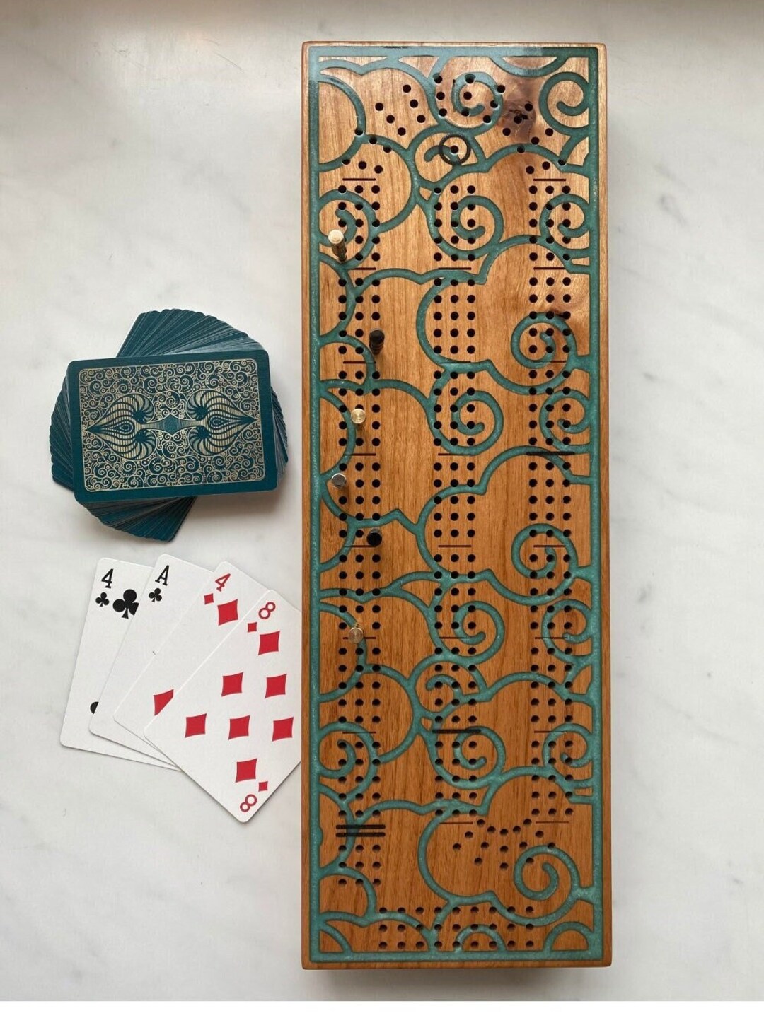ココペリボード Cribbage Board, CNC Carved, Japanese Cloud Epoxy Inlay ,with