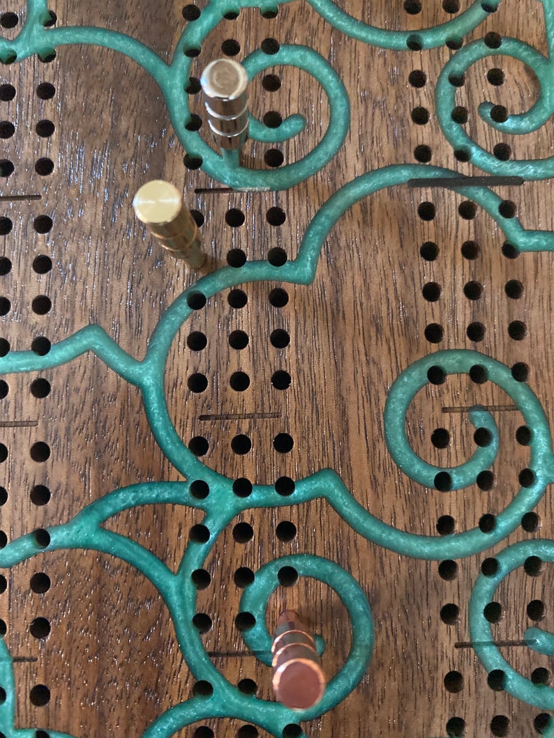 Cribbage Board, CNC Carved, Japanese Cloud Epoxy Inlay ,with Peg and ...