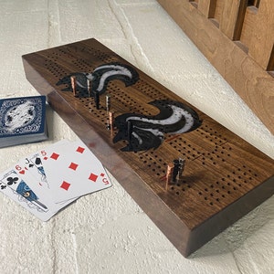 Cribbage Board, CNC Carved, Skunk Epoxy Inlay With Peg and Card Storage