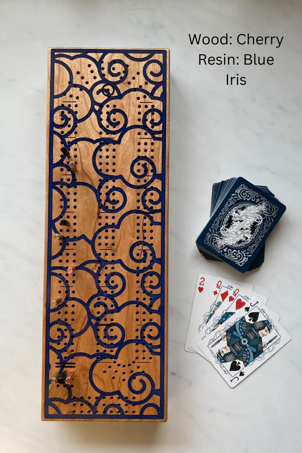 ココペリボード Cribbage Board, CNC Carved, Japanese Cloud Epoxy Inlay ,with