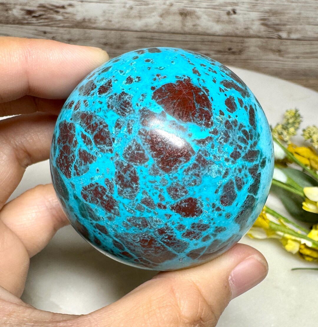 RARE 57mm Chrysocolla Cuprite Sphere Brilliant Blue Etsy rare-57mm-chrysocolla-cuprite-sphere-brilliant-blue-etsy