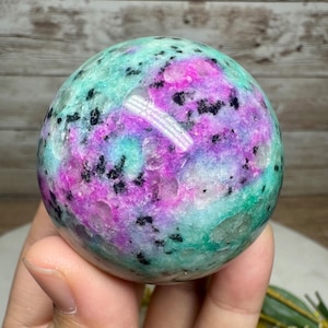 UNIQUE! 51mm 'Dragon Fruit' Ruby Zoisite Sphere/UV reaction