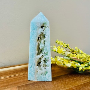 RARE! 5.1” Hemimorphite Grape Agate Tower Obelisk/Energy & Enthusiasm/Healing Home Decor