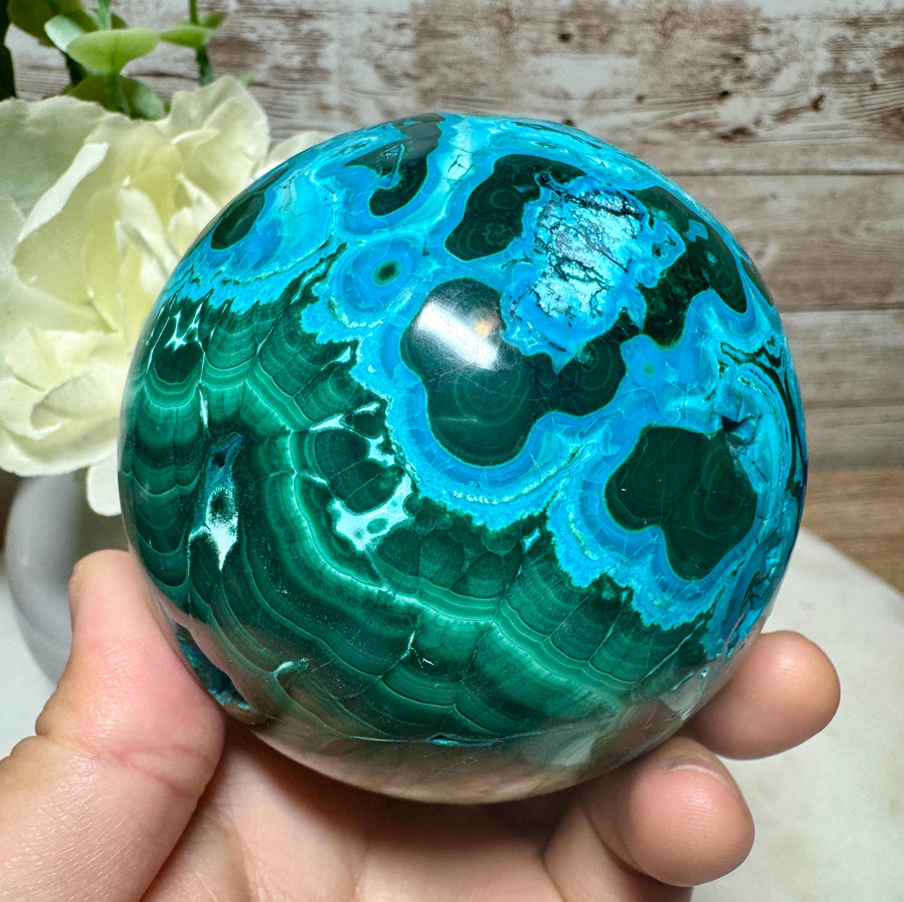 PREMIUM! 80mm Chrysocolla Malachite Sphere/brilliant Color/amazing