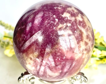 ¡PREMIUM! Esfera de turmalina rosa de 77 mm con soporte