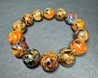 ¡RARO! Pulsera de cuentas de pietersita dorada y naranja llamativa de 16,5 mm/varios colores/cuentas llamativas/Namibia