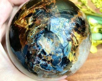 FIRE! 80mm Pietersite Sphere/blue golden red/flashy/crystallized/collectors piece/with stand