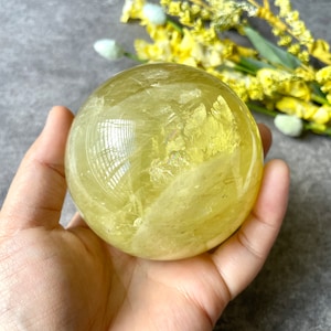 AAAA+ 75mm Lemon Quartz Sphere with Mica and Rainbow/rare find/high transparency/highest quality/collectors piece
