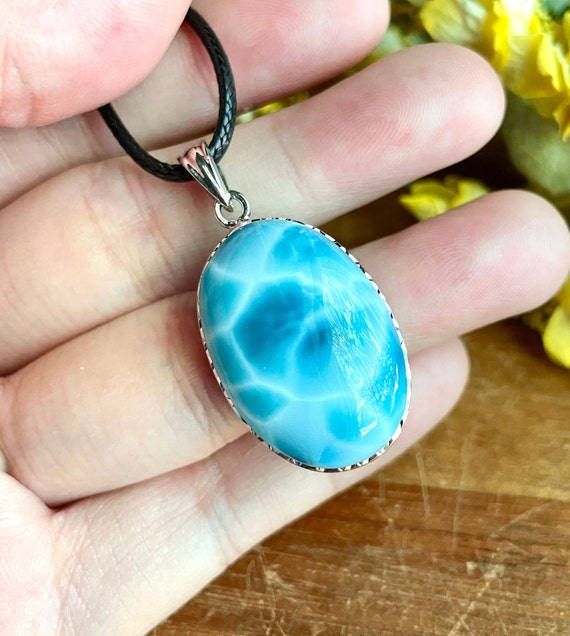 PREMIUM+ Volcano Blue 25mm Larimar Oval Pendant/best Quality/925