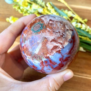UNIQUE! 70mm Warring State Agate Sphere/purple/red/green/brown/rare find