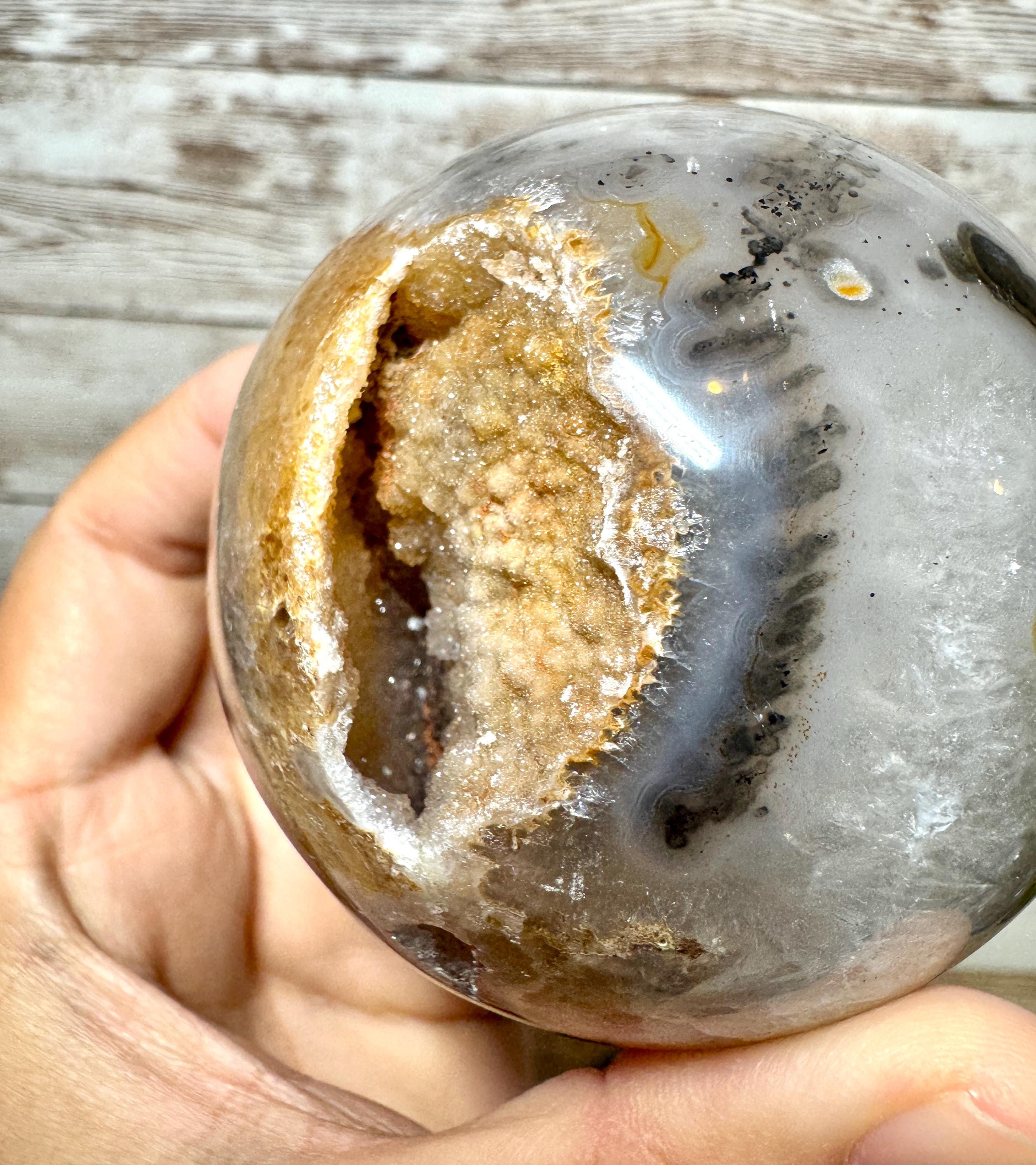 ユニーク！67mmゴールドアメジストジオードスフィア/ゴールドアゲート