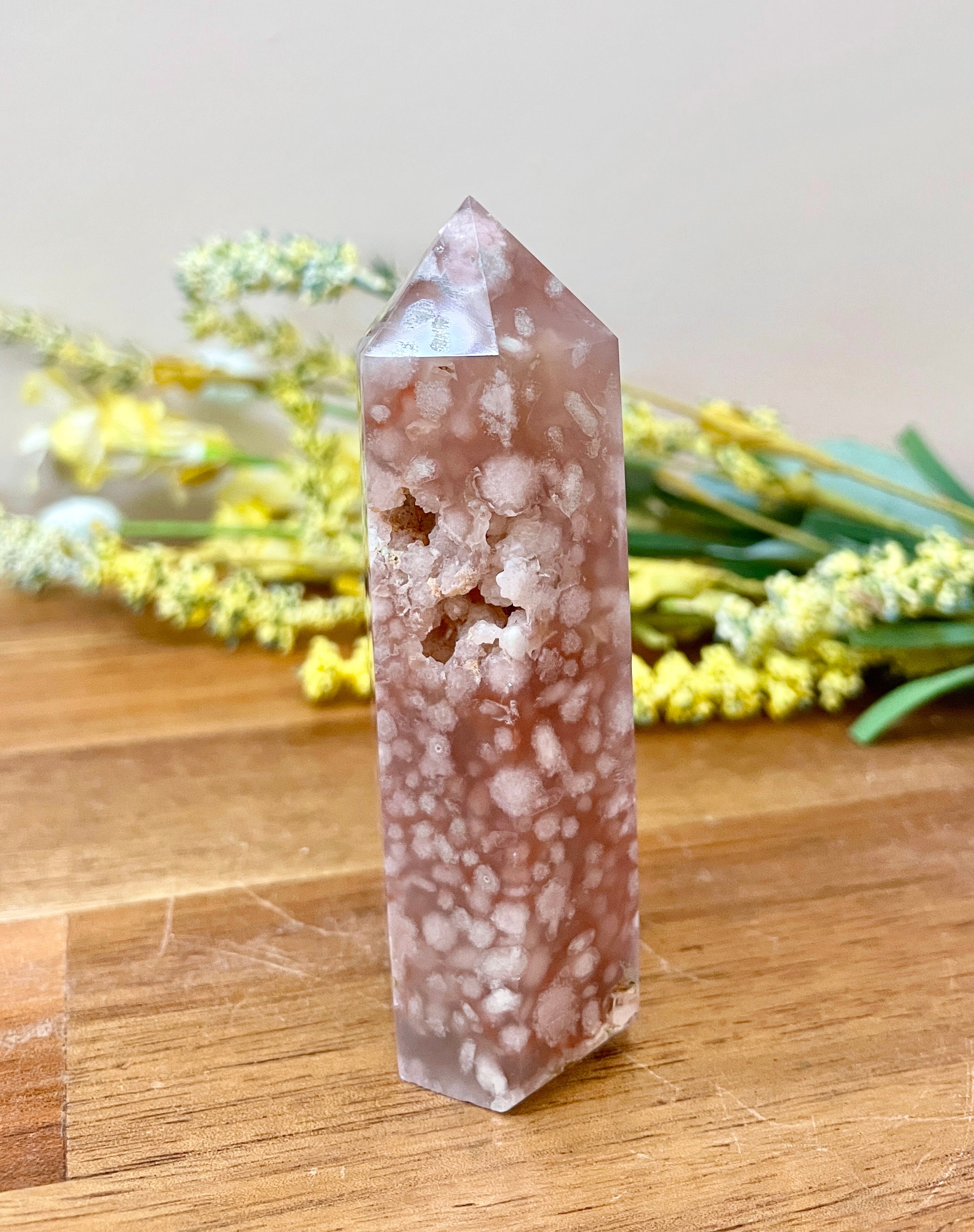 Druzy Red Pink Cherry Agate Tower
