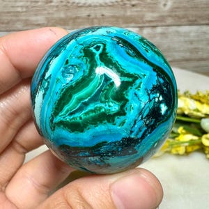 PREMIUM! 46mm Chrysocolla Malachite Sphere/amazing pattern/Congo