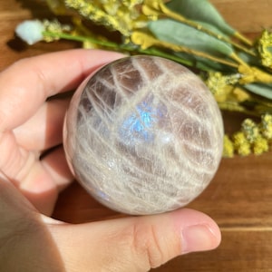 55mm Moonstone sunstone Sphere/multi sided flashy/with stand