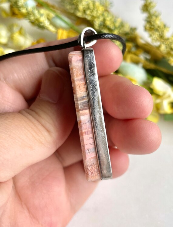 RARE! 42mm Pink Natural Coral Fossil Pendant/925 … - image 3