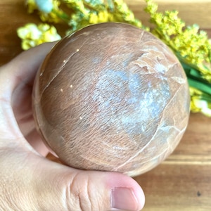 RARE! 79mm Peach Moonstone Sphere/double side flashy/with stand