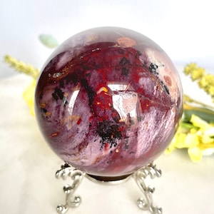 SCENIC! 68mm Mookaite Sphere/purple red yellow multi color/with stand