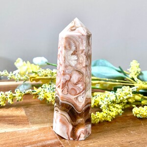 RARE! 3.6&quot; Amber Cherry Agate Tower Obelisk/Pink-Orange/unique pattern/pink orange/ACAT#1