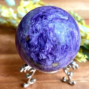 AAA+ 53mm Charoite Sphere/Iron ore and Quartz inclusion/best quality Charoite/well hand polished/with stand/#1