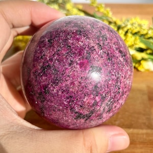 UNIQUE! 65mm Rhodonite Black Tourmaline Sphere/with stand
