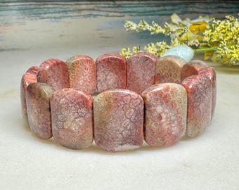 CREAMY! 20mm Pink Orange Coral Fossil Bracelet/small blossoms