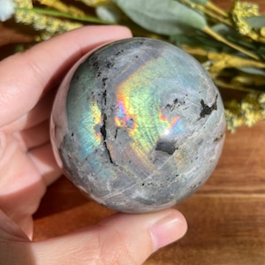 RARE!! 59mm Rainbow Labradorite Black Tourmaline Sphere/rare find/flashy