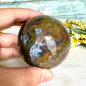 RARE! 60mm Four-season Moss Agate Sphere with druze/green purple red yellow white/with stand