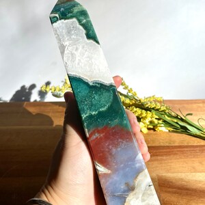 RARE! 9.3” Moss Agate Tower Obelisk/green red purple moss agate/collectors piece