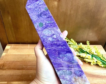 BEST! XXL 11” Charoite Tower/iron Ore green tourmaline inclusion/brilliant purple /amazing pattern/best quality Charoite/collectors piece/#1