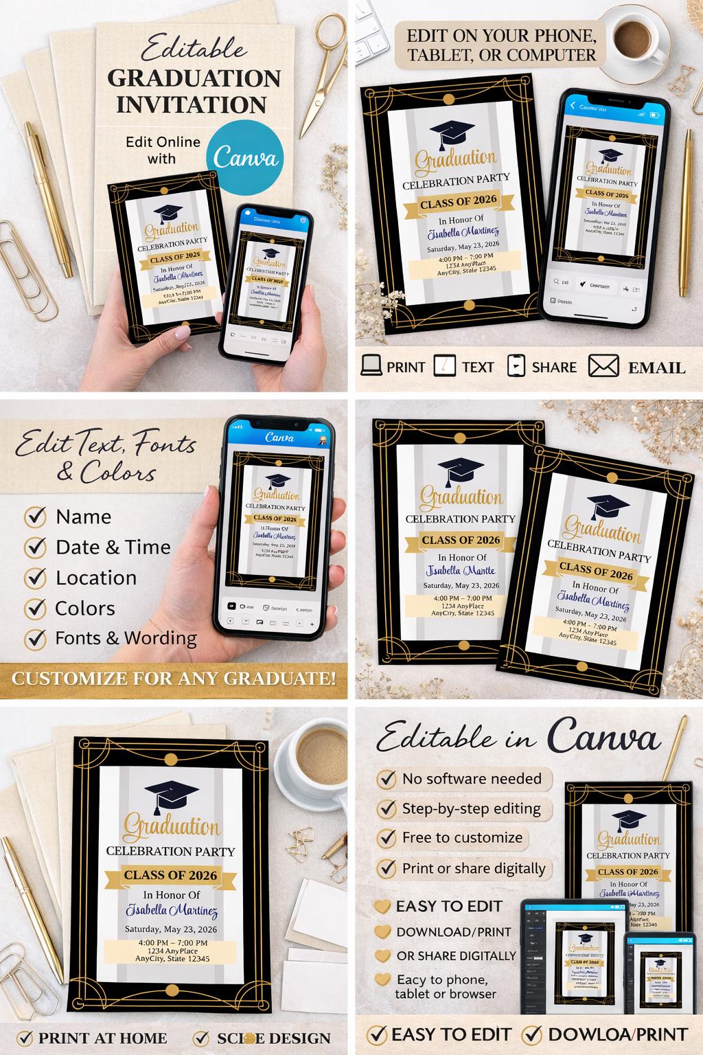 Editable Graduation Invitation - Etsy